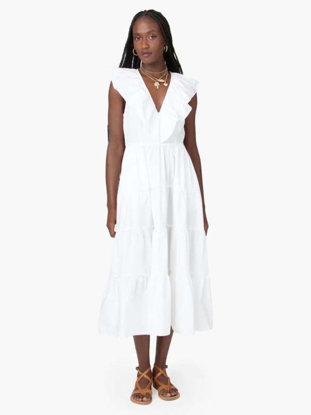 Xirena Tatiana Dress 100% Cotton Sleeveless Ruffled Tiered Long Dress